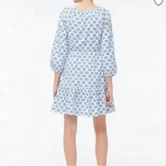 J. Crew Mini Dress Blue and White Floral Long Sleeve Dress - Picture 3 of 16